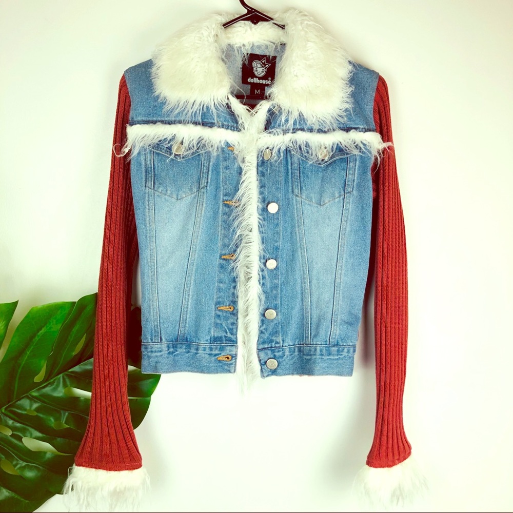 VTG Dollhouse Denim Jacket W/Knit Sleeves